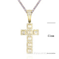 Hip hop cubic zirconia gold plated cross pendant